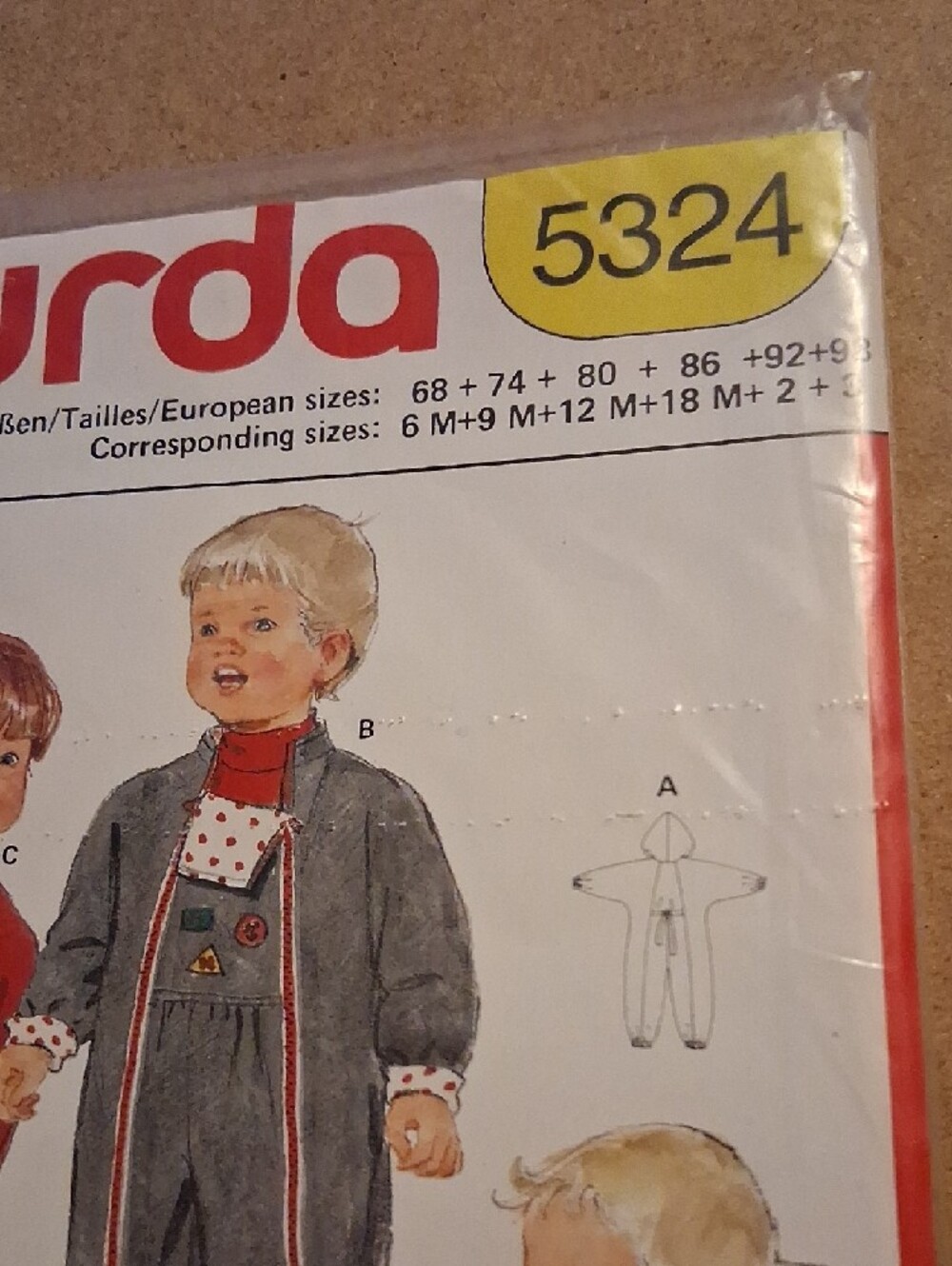Burda 5324 Vintage Baby/Toddler Coverall Sewing Pattern - Red, Gray, White